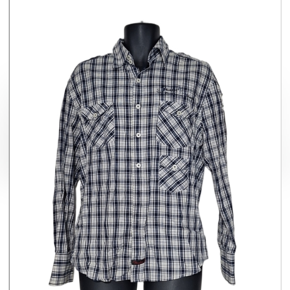 Fender Navy and White Plaid Casual Shirt